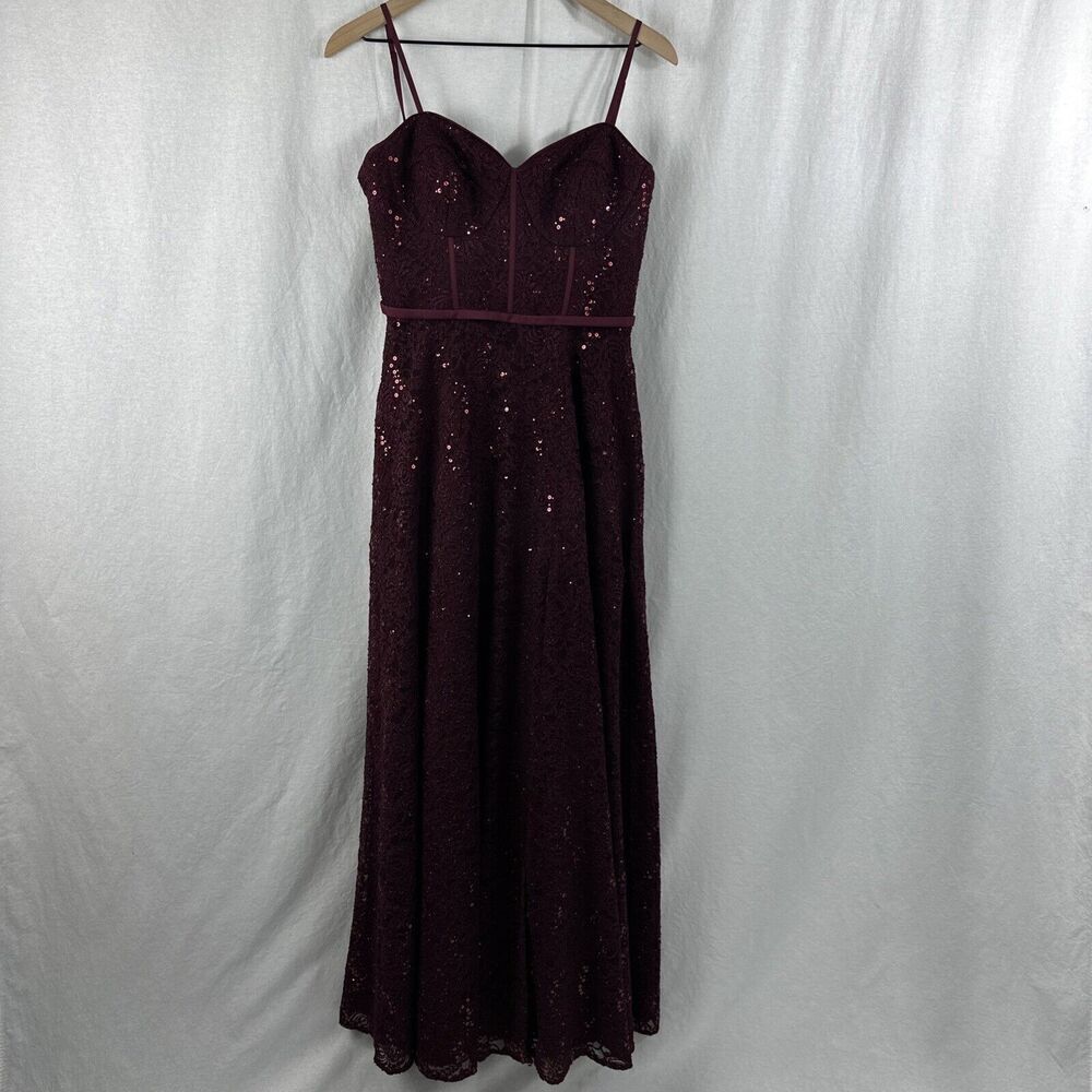 Elegant Burgundy Sequin Prom Dress